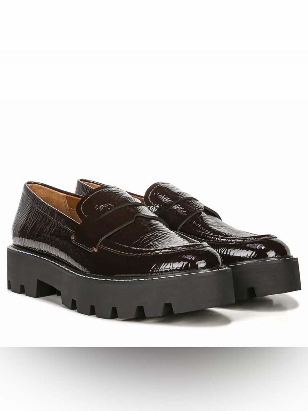 Franco Sarto Balin Black Faux Patent Leather Chunky Lug Sole Loafers US 9/EU 40